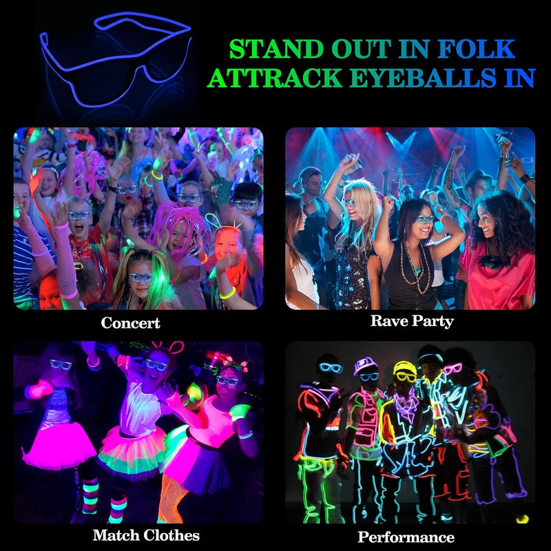 YouRfocus Wireless Led Light up Glasses Glow in the Dark for Rave Party, EDM (Blue) - Image 2